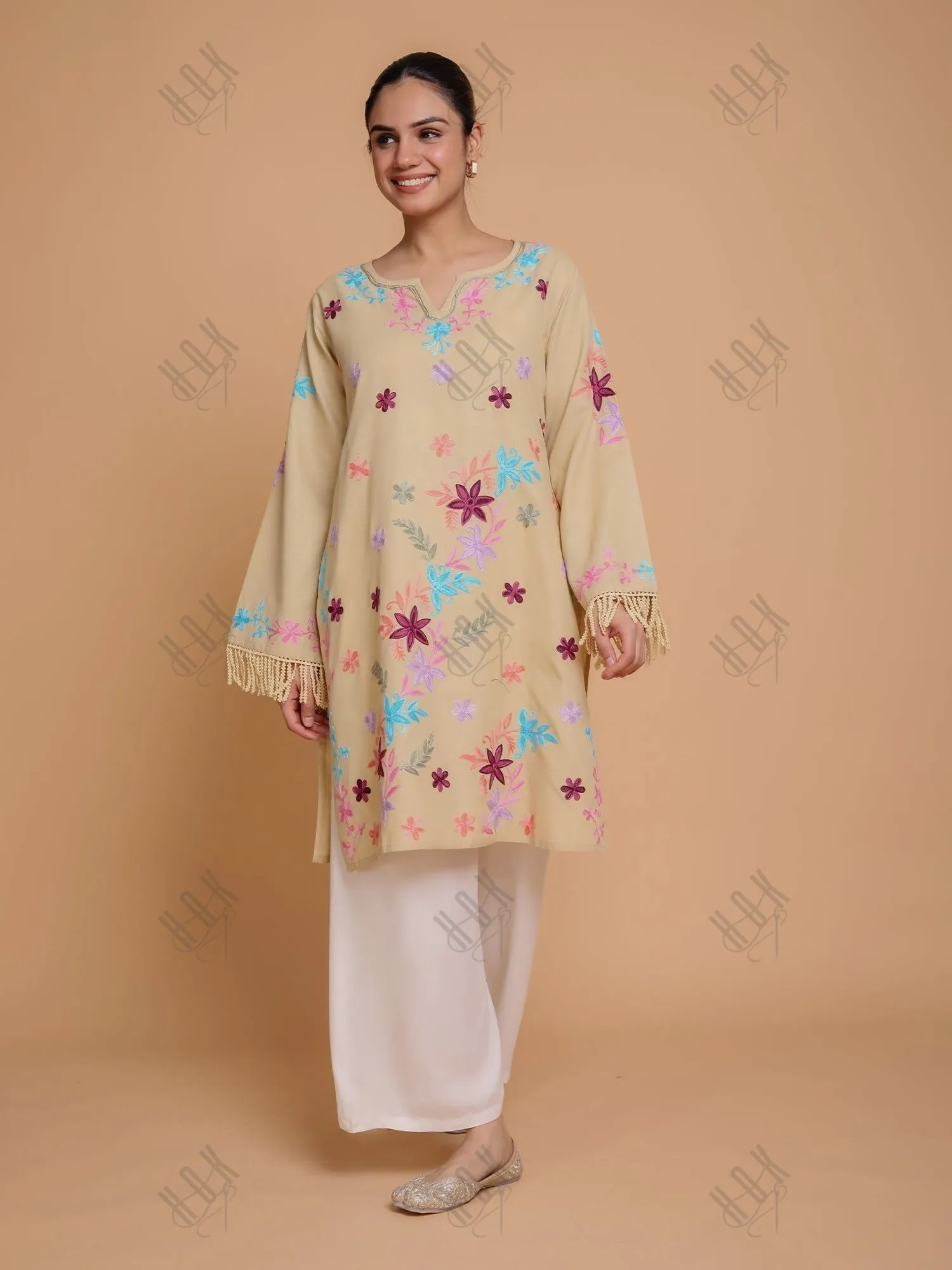 Falak Kashmiri Long Kurta - Beige