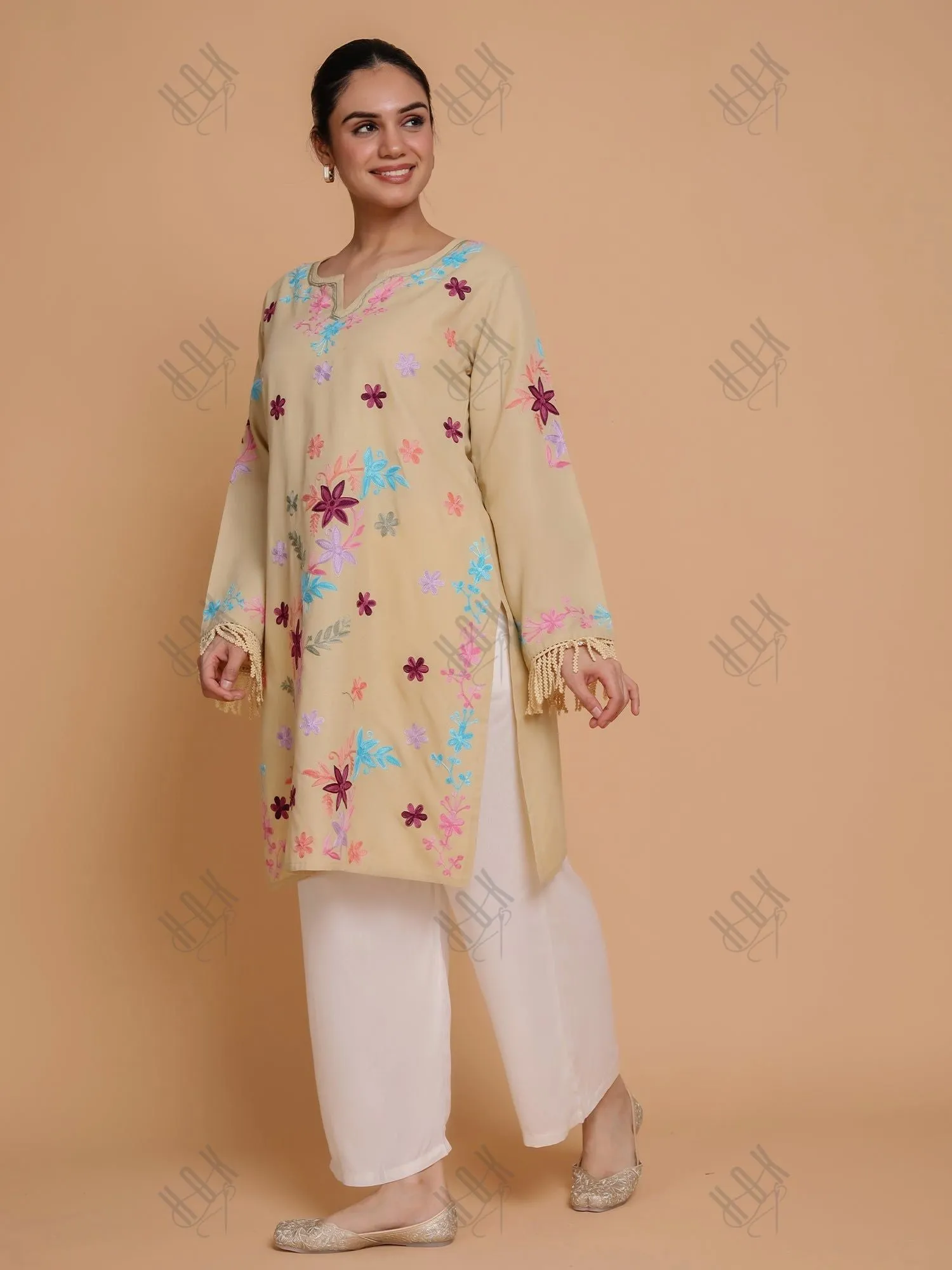 Falak Kashmiri Long Kurta - Beige