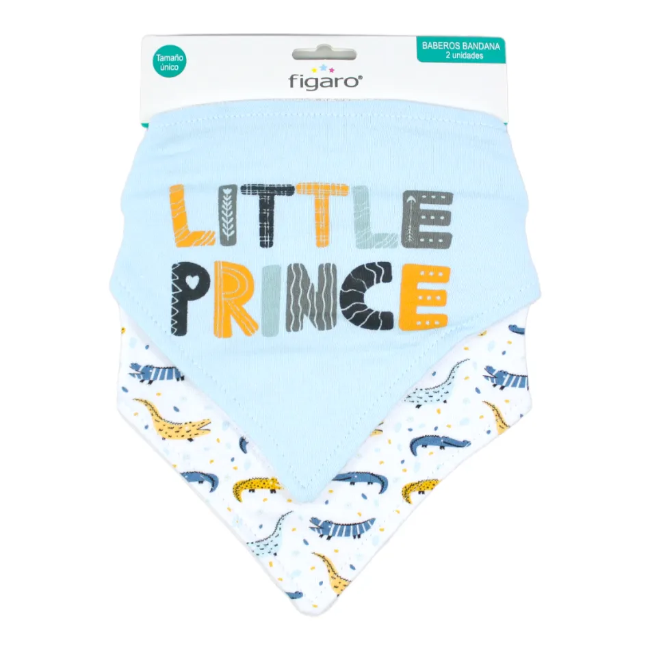 Figaro 2 Pk Terry Backing Bandana Bibs - Little Prince