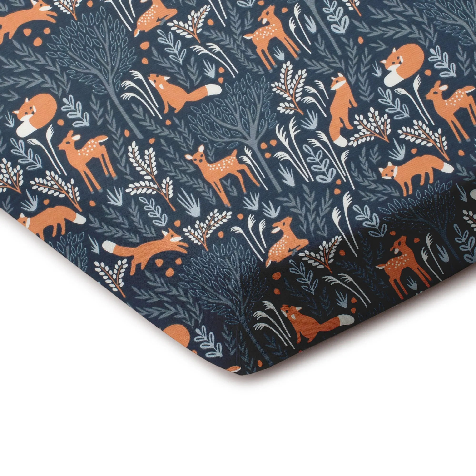 Fitted Crib Sheet - Deer & Foxes Night Sky