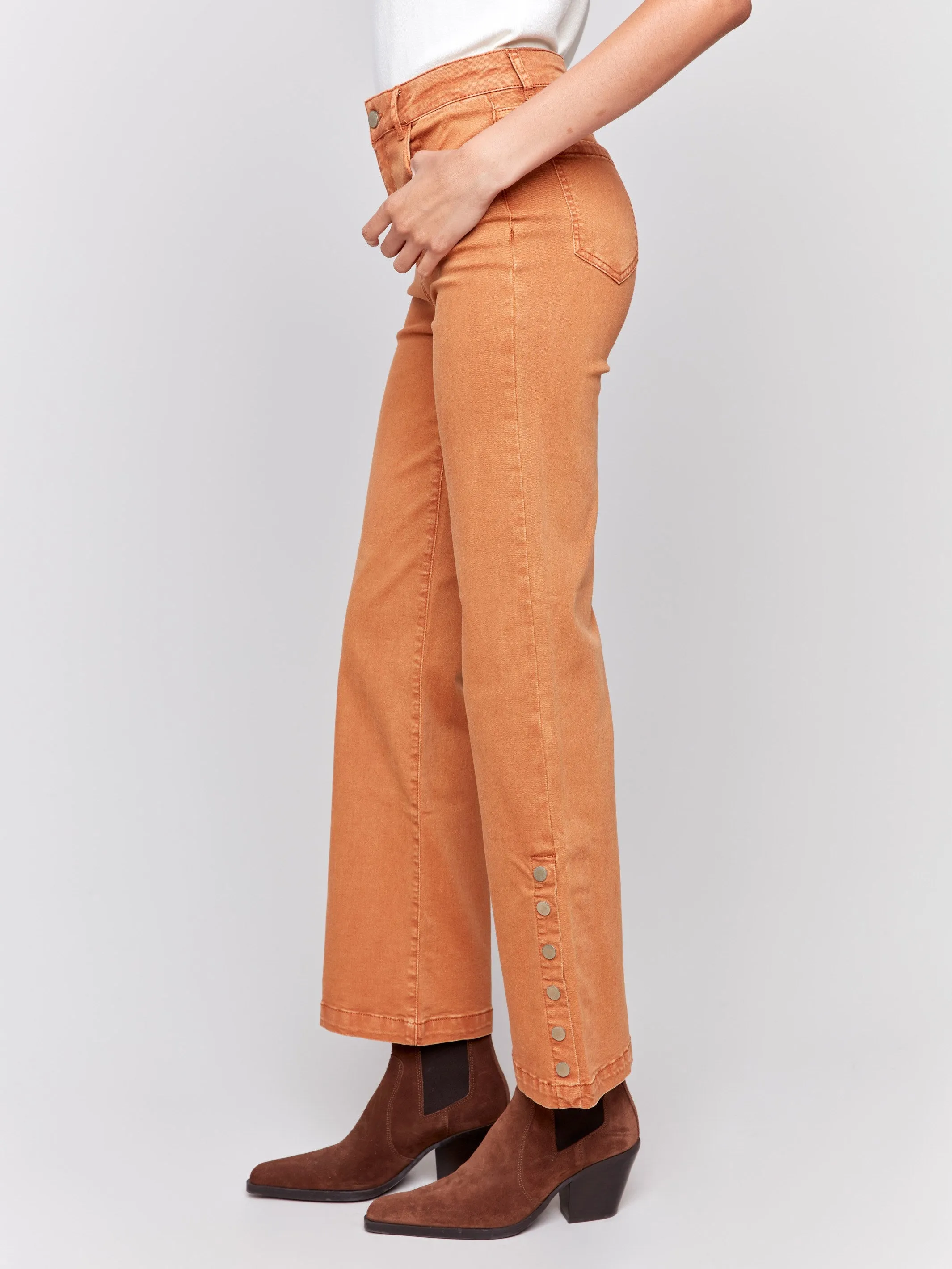 Flare Twill Jeans with Side Buttons - Ginger