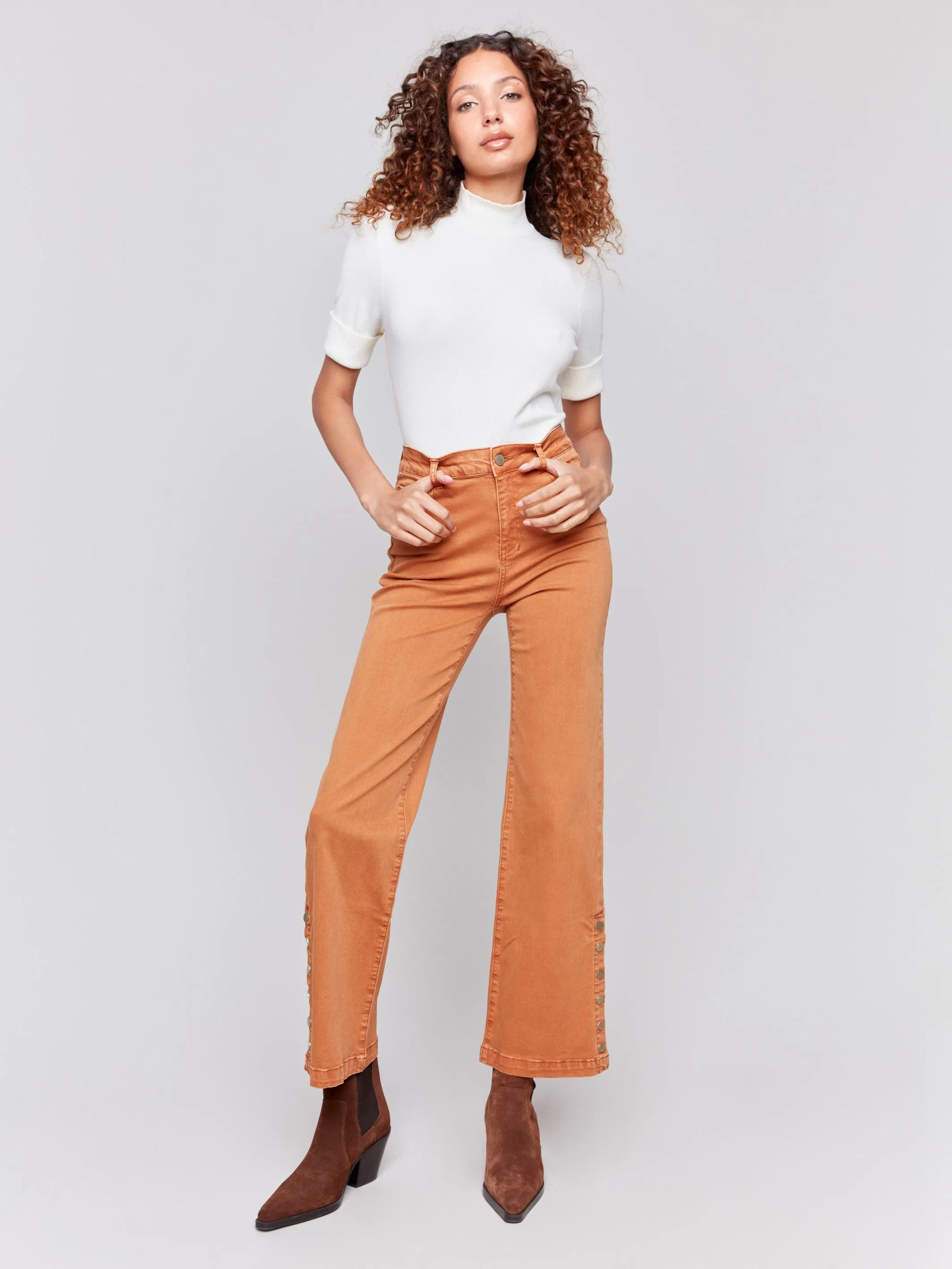 Flare Twill Jeans with Side Buttons - Ginger