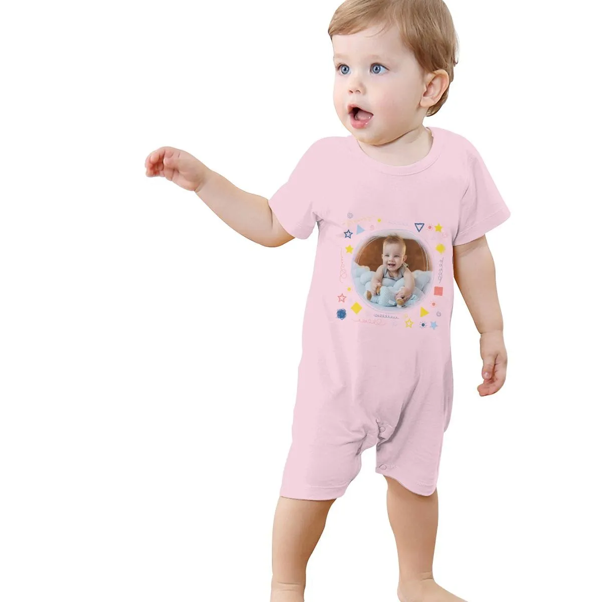 #For 0-2T-Custom Photo Baby Short Sleeve Rompers 100% Organic Cotton Jumpsuit One-piece Coverall and Layette Set