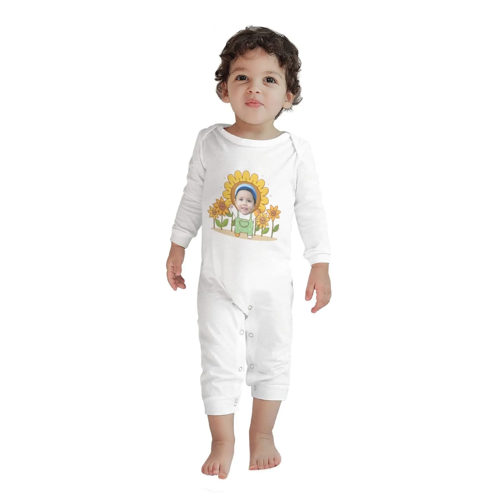 #For 6M-2T-Custom Face Sunflower Baby Long Sleeve Rompers 100% Organic Cotton Jumpsuit One-piece Coverall and Layette Set