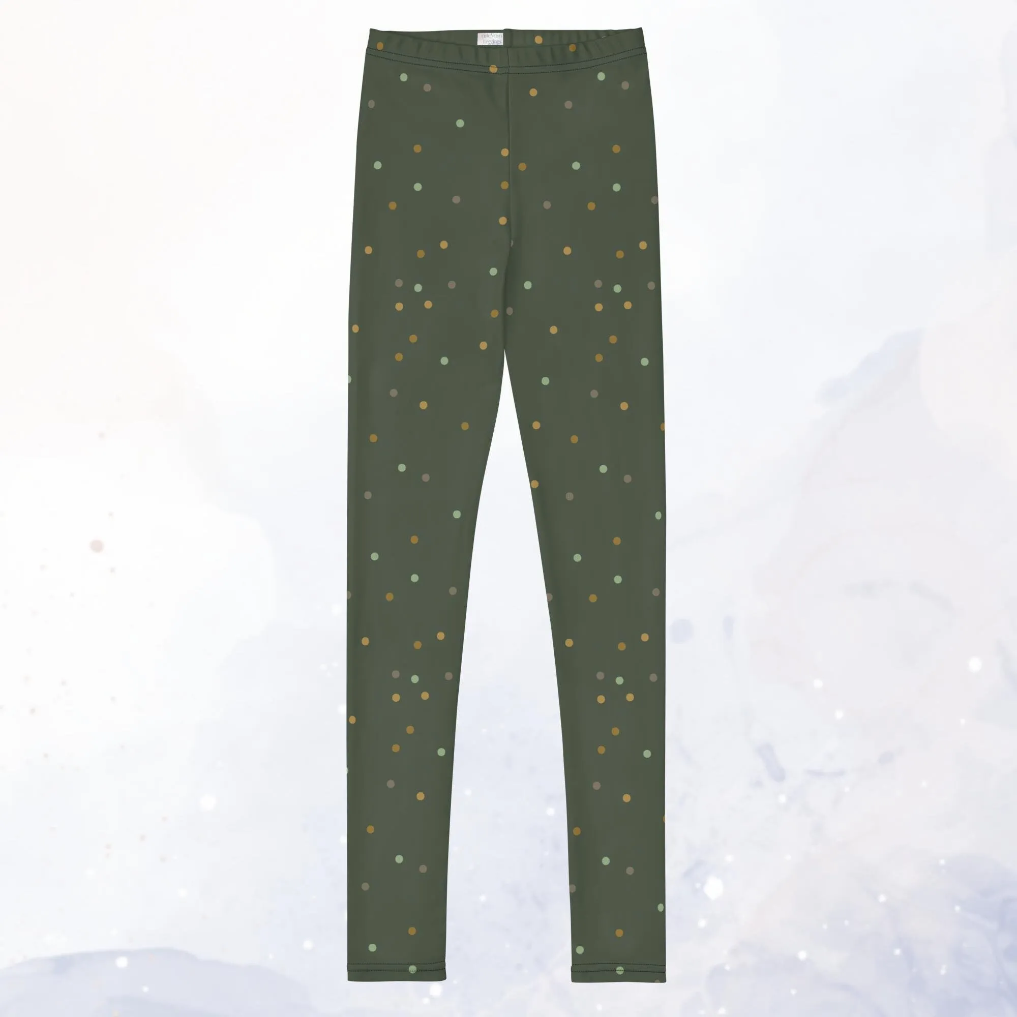 Forest Green and Gold Polka Dot Sports Teen Youth Leggings