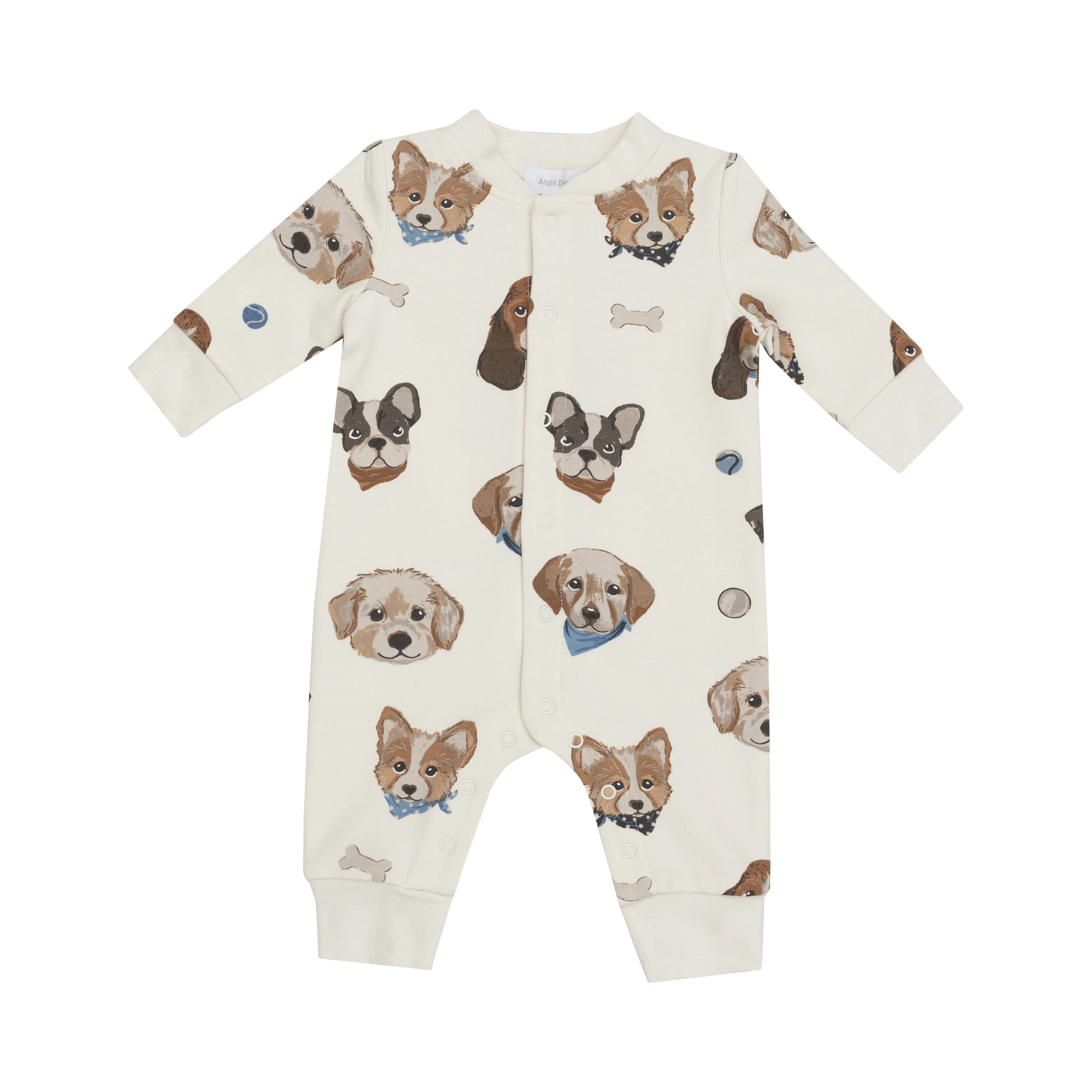 French Terry Vintage Puppy Faces Baseball Collar Romper