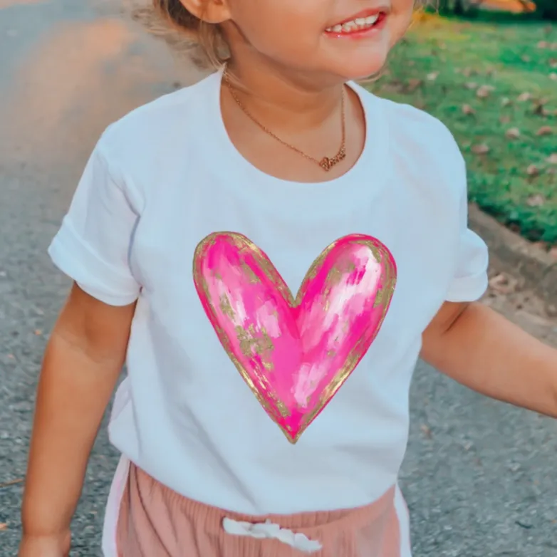 Girls Cute Attack Gold Foil Heart Tee