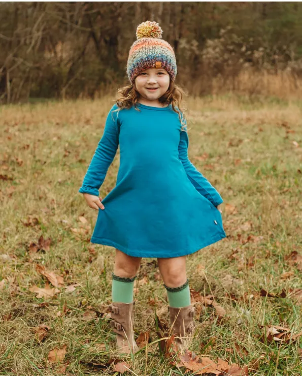 Girls Lightweight Soft Cotton Fleece A-Line Dress| Candy Apple