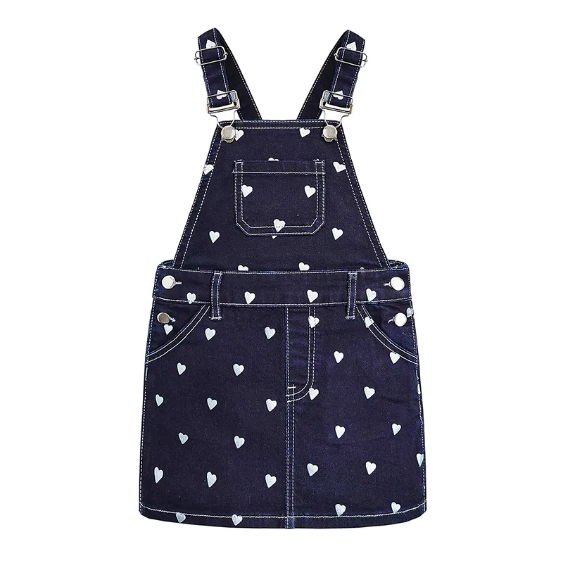 Girls Love Shape Embroidered Denim Overall Dress