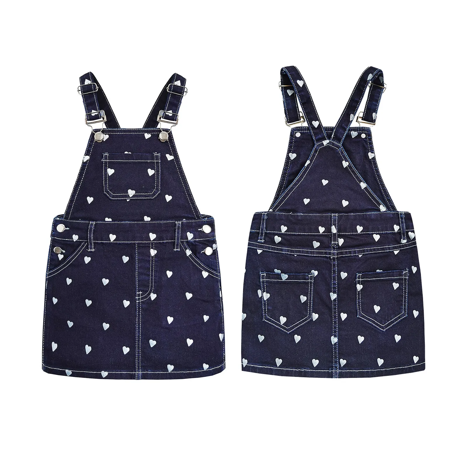 Girls Love Shape Embroidered Denim Overall Dress