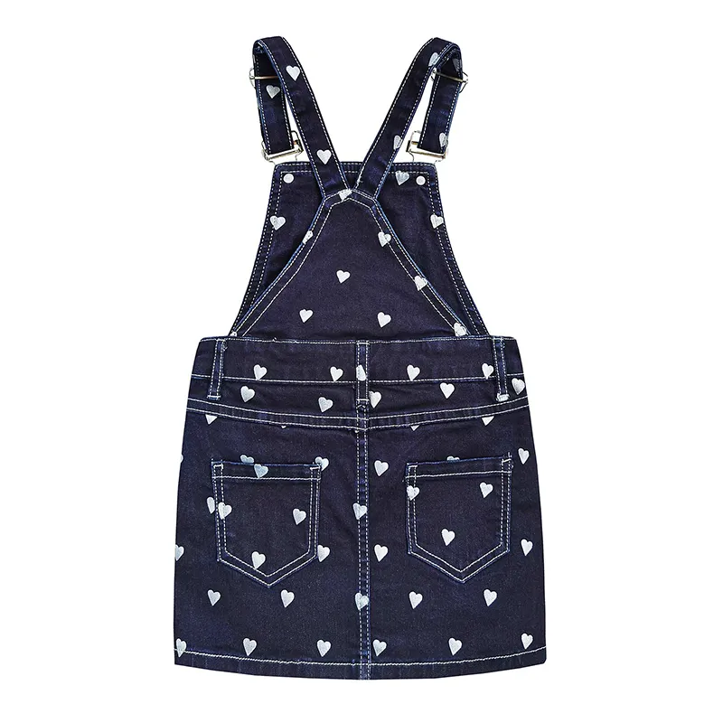 Girls Love Shape Embroidered Denim Overall Dress