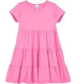 Girls Soft Cotton Jersey Short Sleeve Tiered Dress | Medium Pink