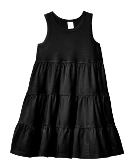 Girls Soft Cotton Jersey Tiered Tank Dress | Black