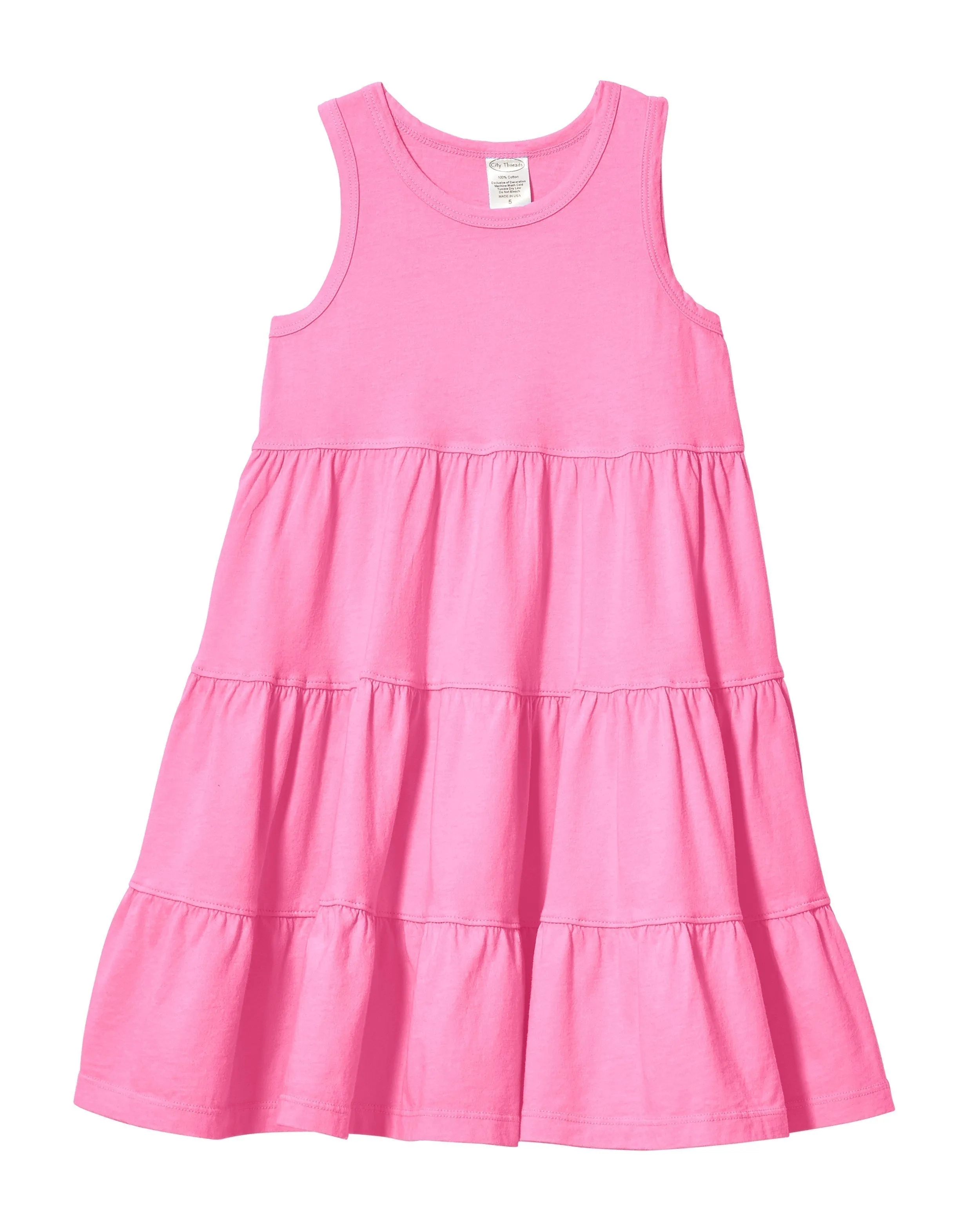 Girls Soft Cotton Jersey Tiered Tank Dress | Medium Pink