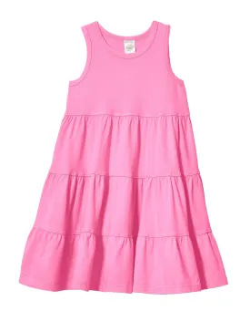 Girls Soft Cotton Jersey Tiered Tank Dress | Medium Pink