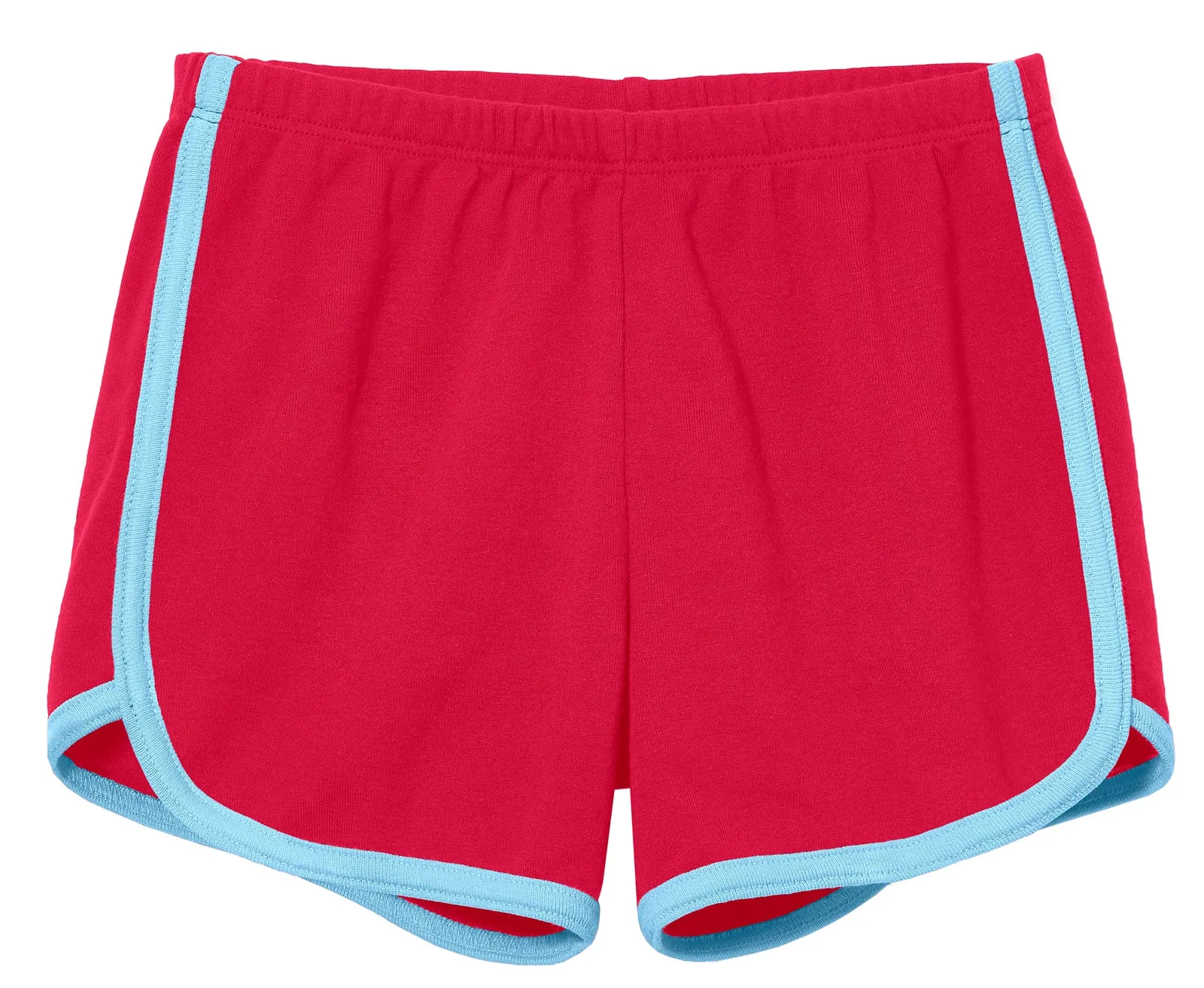 Girls Soft Cotton Knit Short with Trim | Candy Apple w. Bright Light Blue Trim