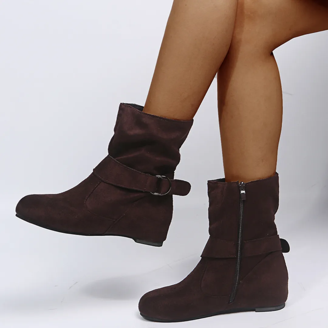 GRW Women Slouchy Boots Suede Ultra-Comfortable Side Zipper Round Toe Trendy Design