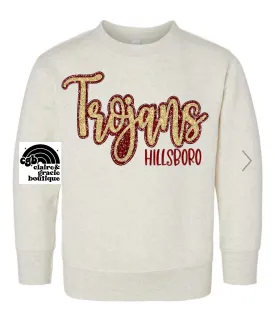 Hillsboro Trojans Faux Sequin | Heather Oatmeal Sweatshirt