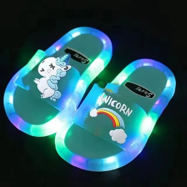 Internet celebrity luminous children's slippers, fashionable crystal slippers with shining lights, bright sandals for boys and girls