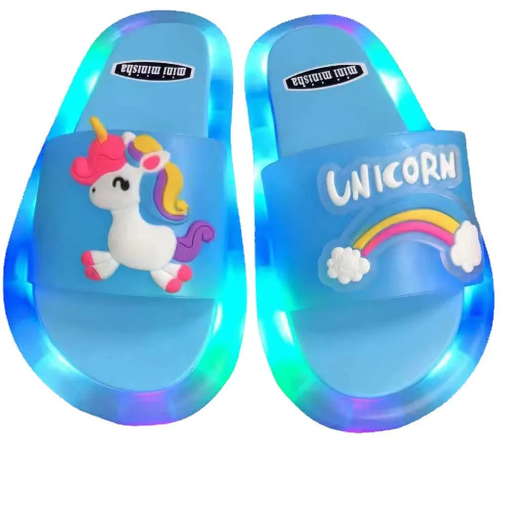 Internet celebrity luminous children's slippers, fashionable crystal slippers with shining lights, bright sandals for boys and girls