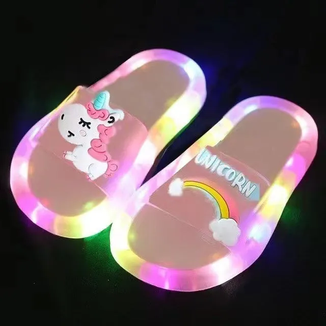 Internet celebrity luminous children's slippers, fashionable crystal slippers with shining lights, bright sandals for boys and girls