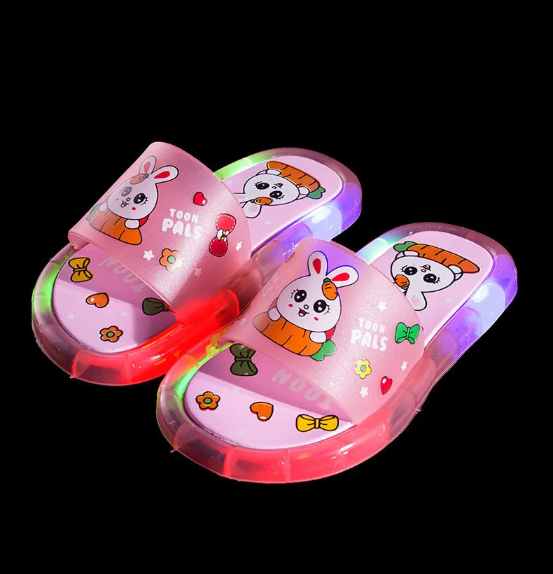 Internet celebrity luminous children's slippers, fashionable crystal slippers with shining lights, bright sandals for boys and girls