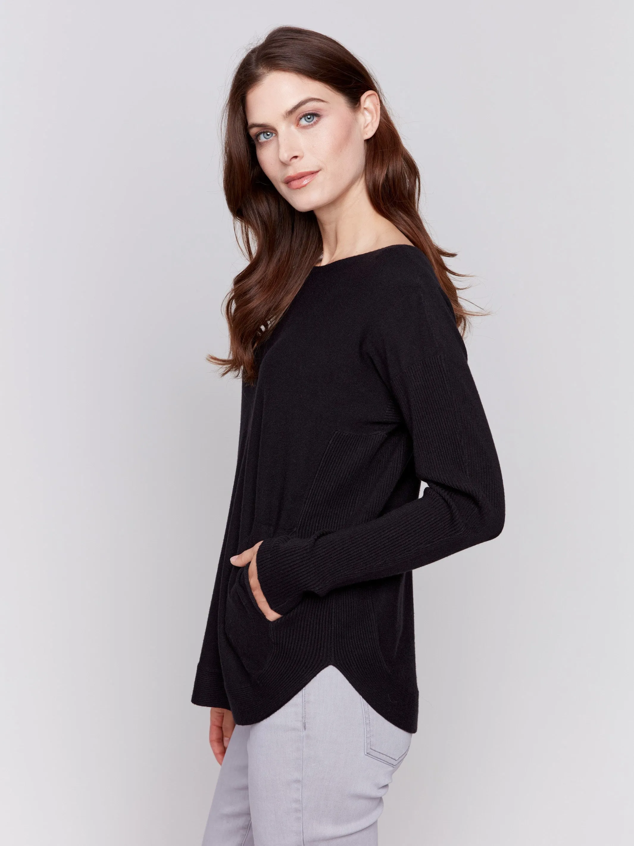 Knit Sweater with Back Detail Lace-Up - Black