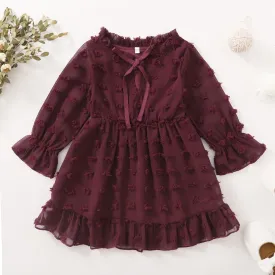 Maacie Baby Girl Dresses Swiss Dot Red Flared Sleeve Elastic Waist Ruffle Dresses