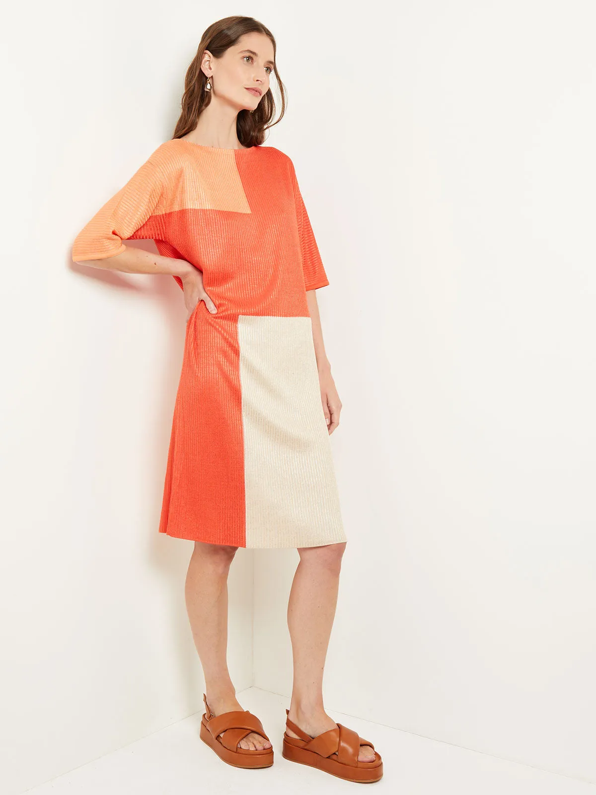 Midi Shift Dress - Colorblock Soft Knit