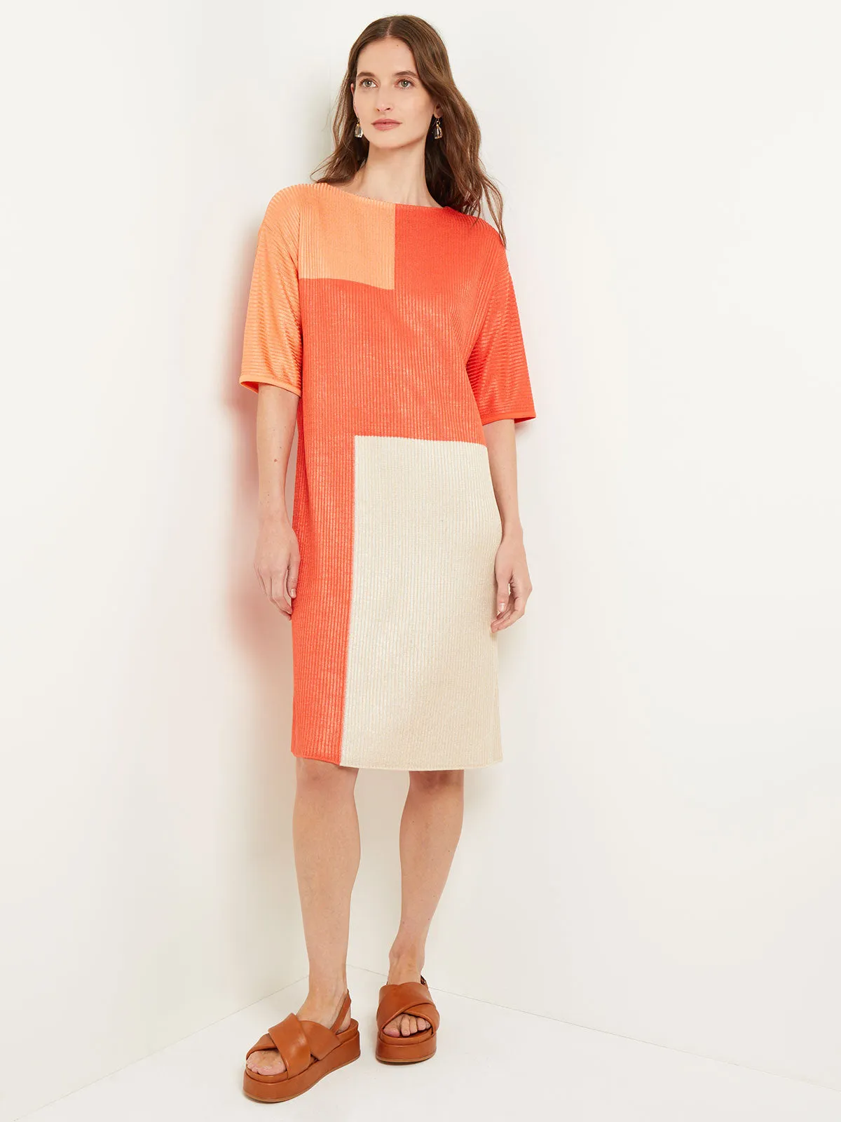 Midi Shift Dress - Colorblock Soft Knit