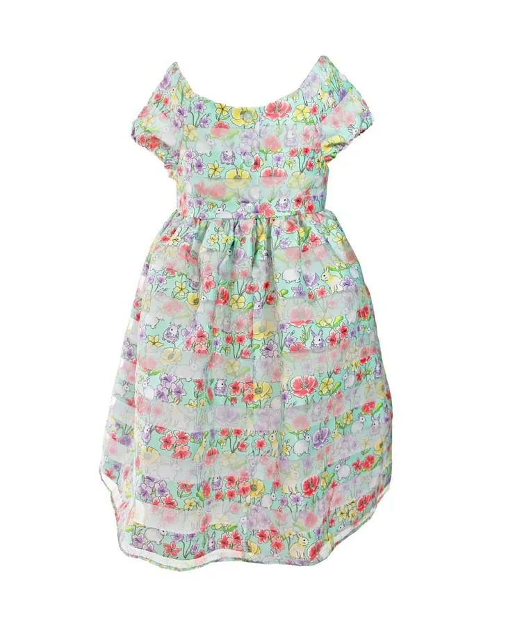 Mint Stripe Bunny Toddler Dress