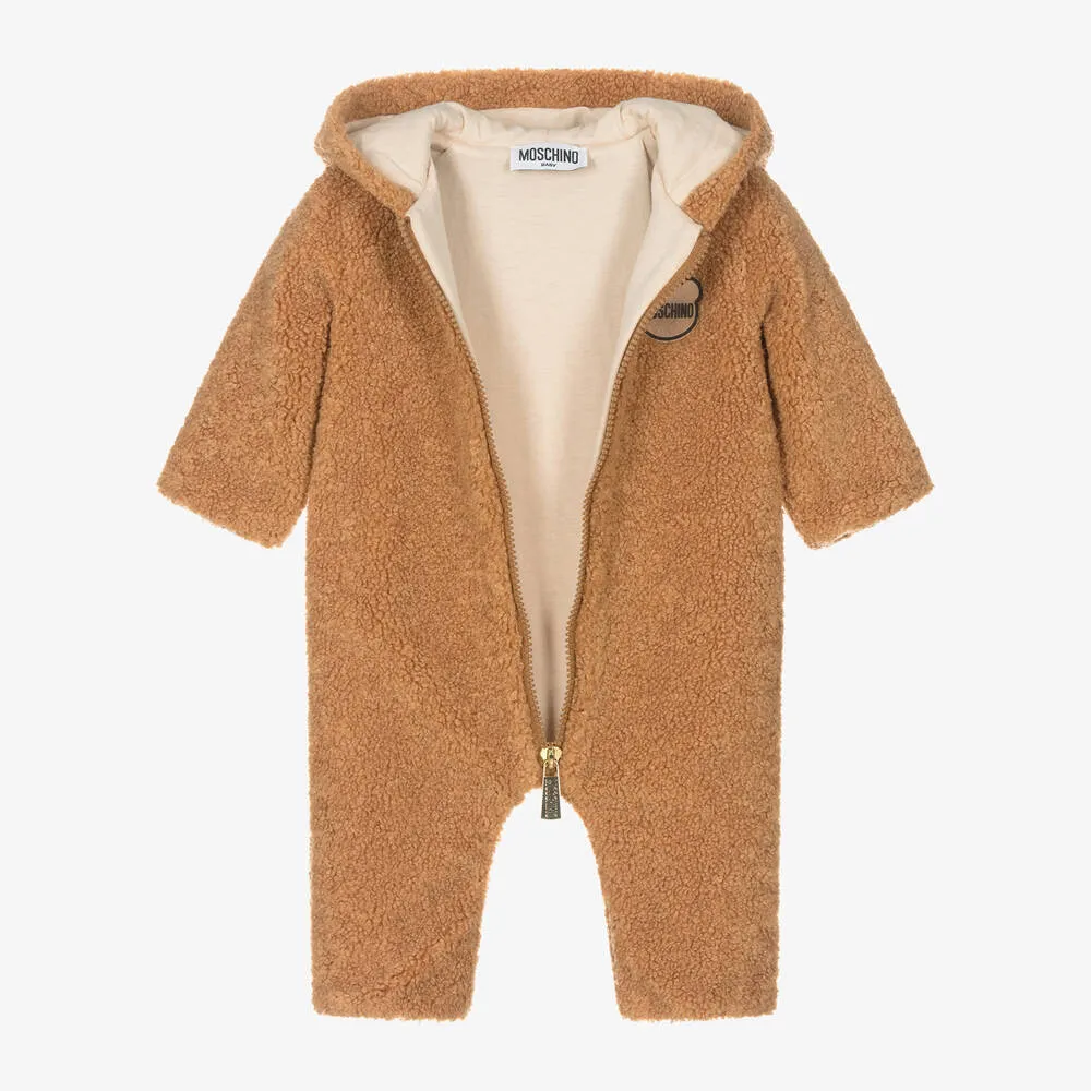 Moschino Baby Brown Teddy Fleece Pramsuit