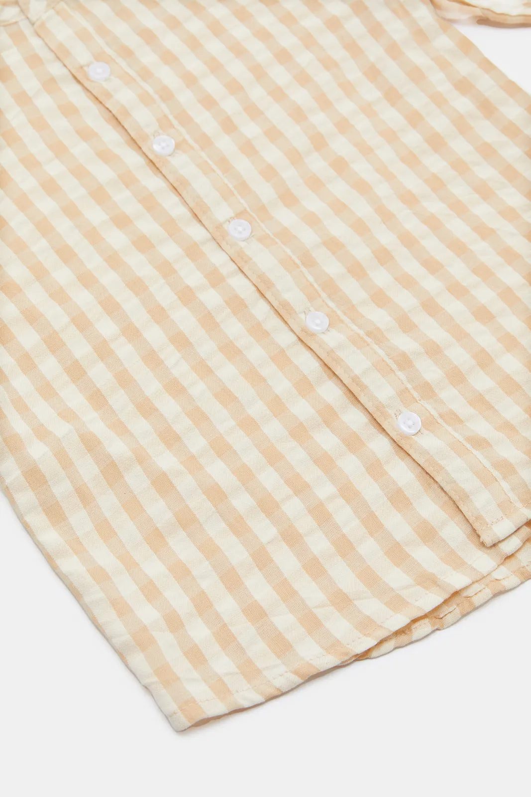 Newborn Beige And White Check Shirt