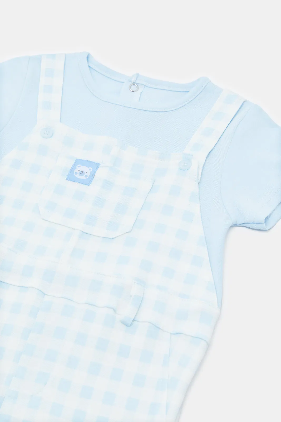 Newborn White And Blue Dungaree With Pocket (2 Piece)