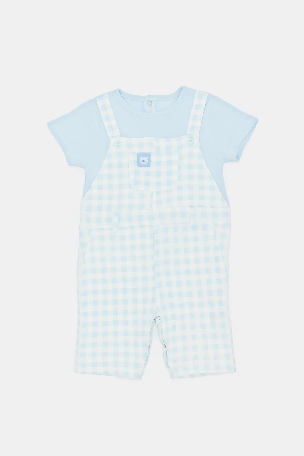 Newborn White And Blue Dungaree With Pocket (2 Piece)