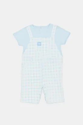 Newborn White And Blue Dungaree With Pocket (2 Piece)