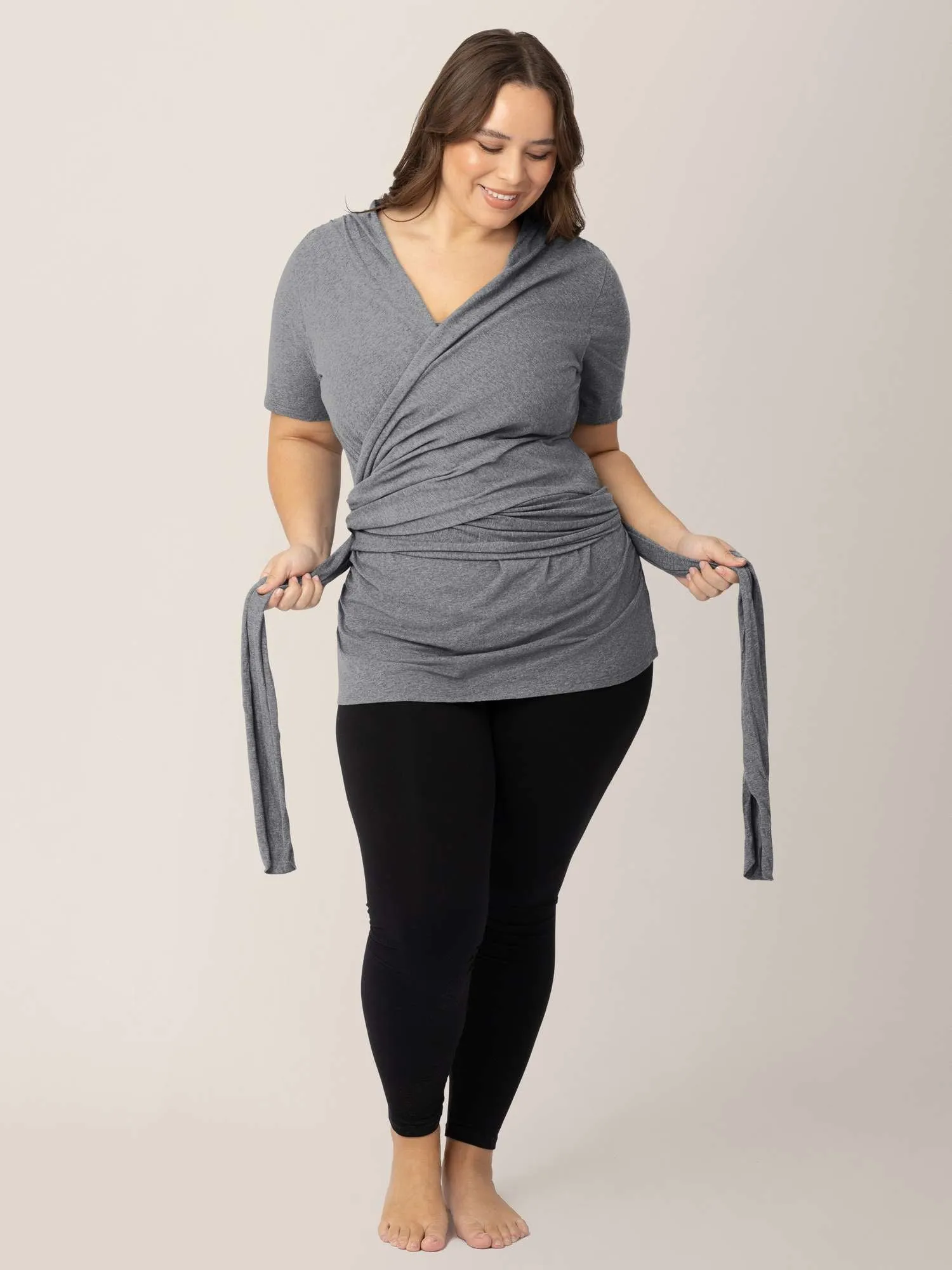 Organic Cotton Skin to Skin Wrap Top | Charcoal Grey Heather