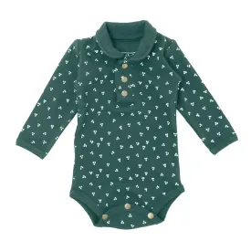 Organic Polo Bodysuit in Spruce Dots