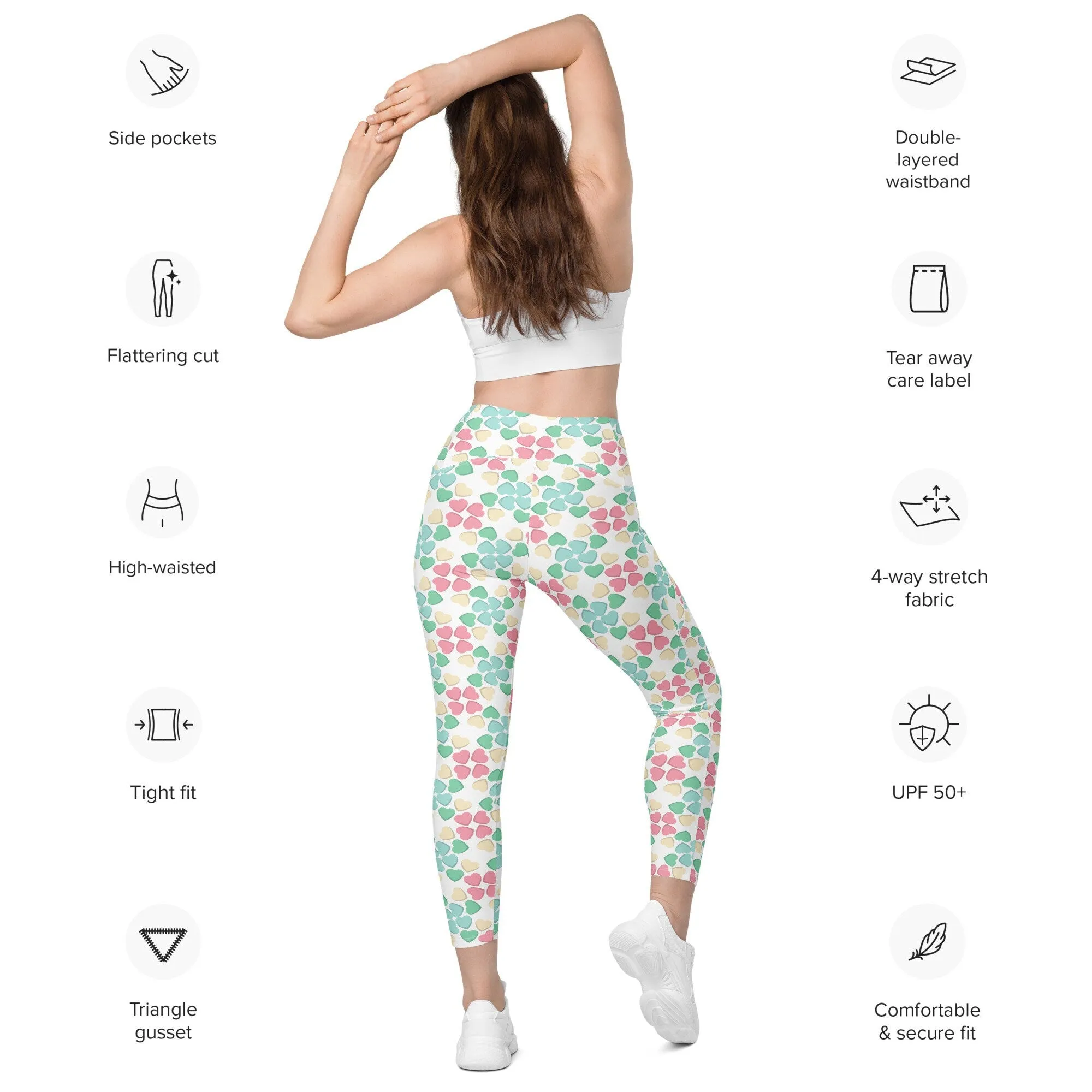 Pastel Candy Heart Leggings with Pockets