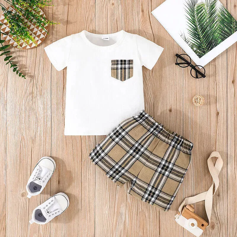 PP-Boy Summer Casual Short Sleeve T-shirt Top Shorts Set Infant Baby Outfit Clothes PP111