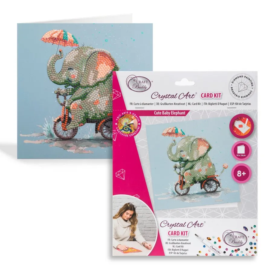 "Cute Baby Elephant" Crystal Art Card