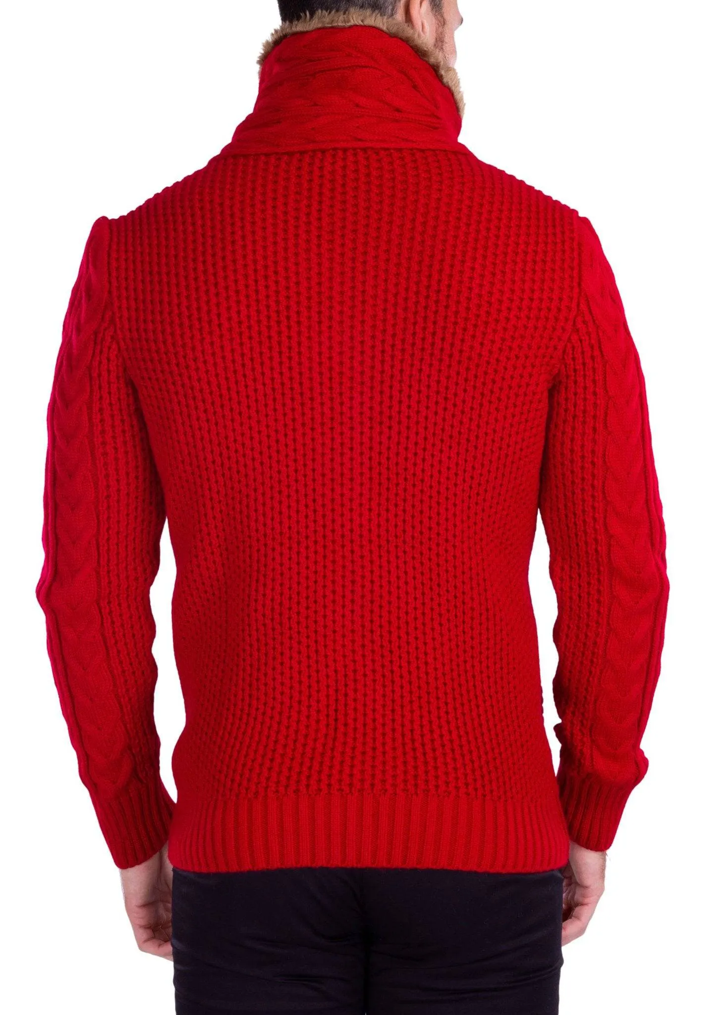 Red Cowl Neck Men's Sweater