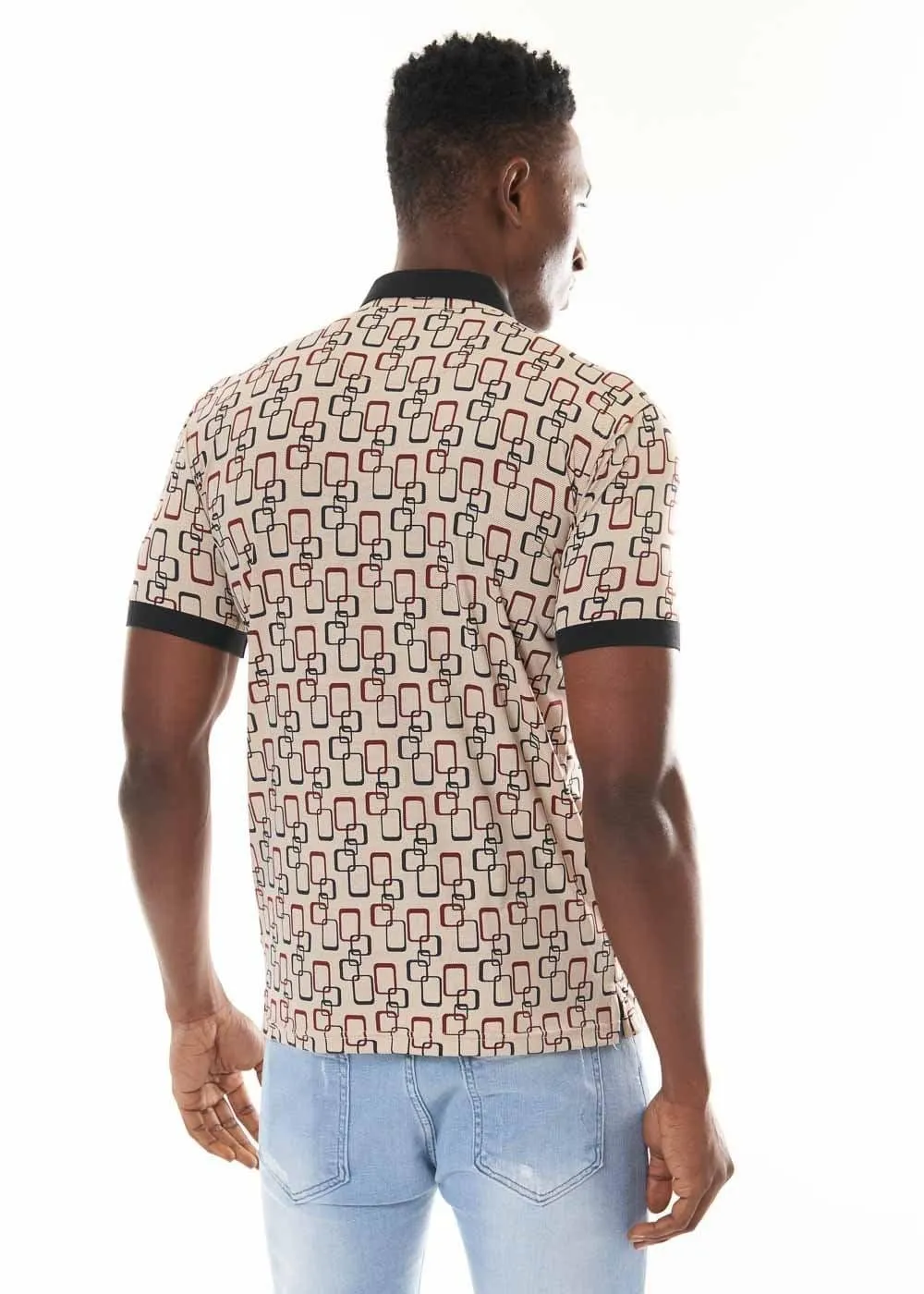 SQUARE PATTERN MEN'S POLO TSHIRT