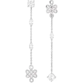 Sterling Silver White Gold Plated Drop Earrings "Ulzii Young" Collection for Women & Girls