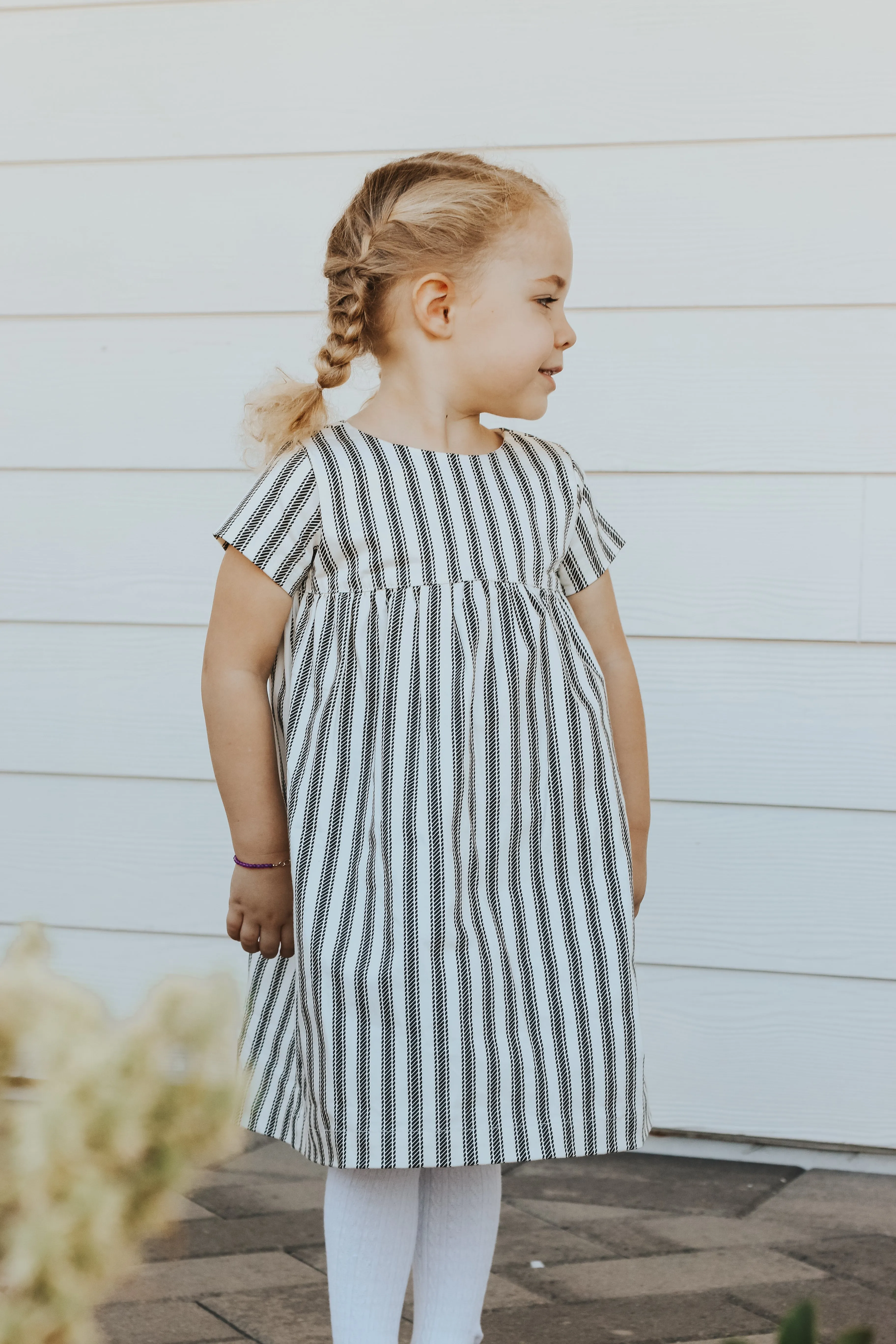 The Dolly Dress in Charcoal Stripe