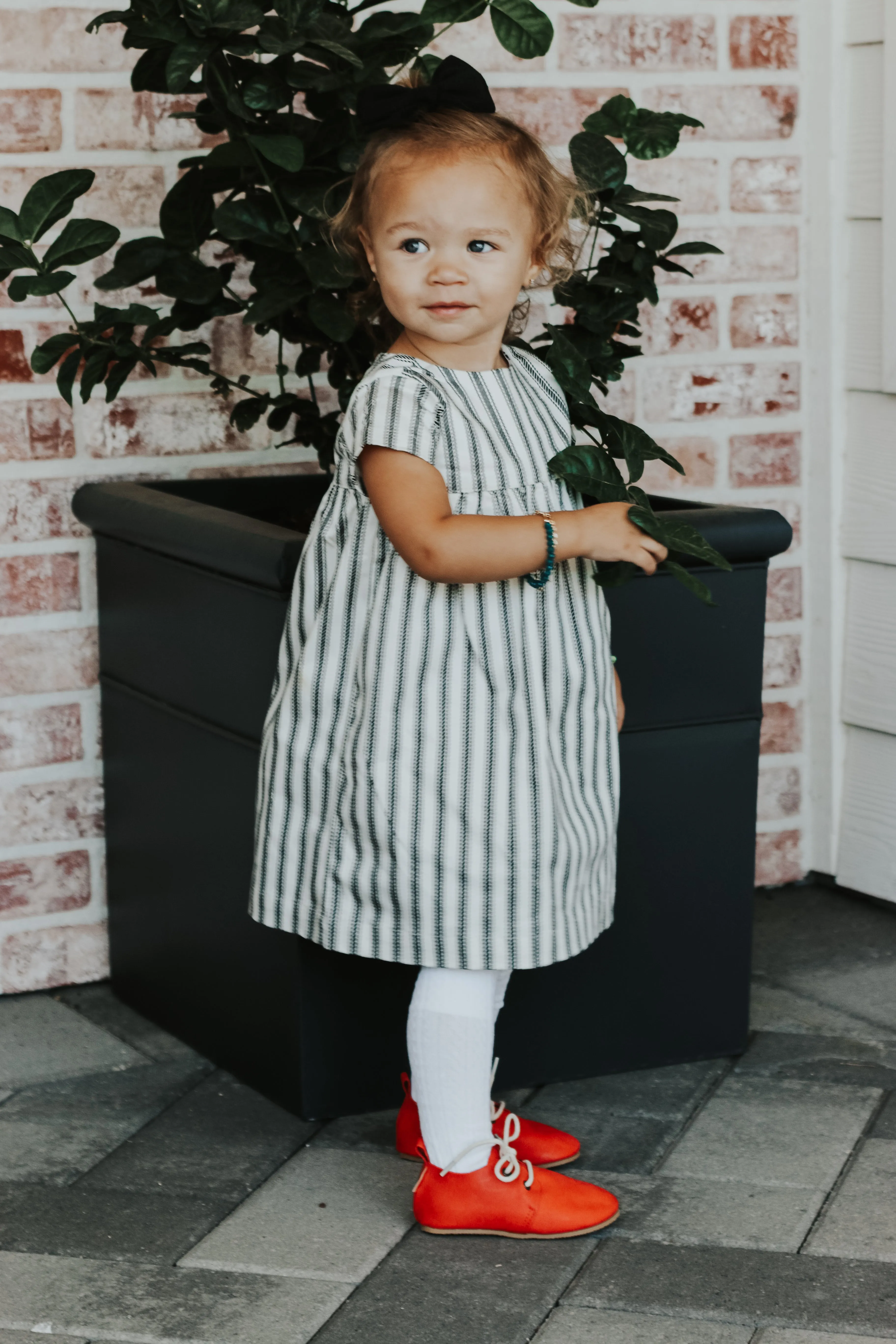 The Dolly Dress in Charcoal Stripe