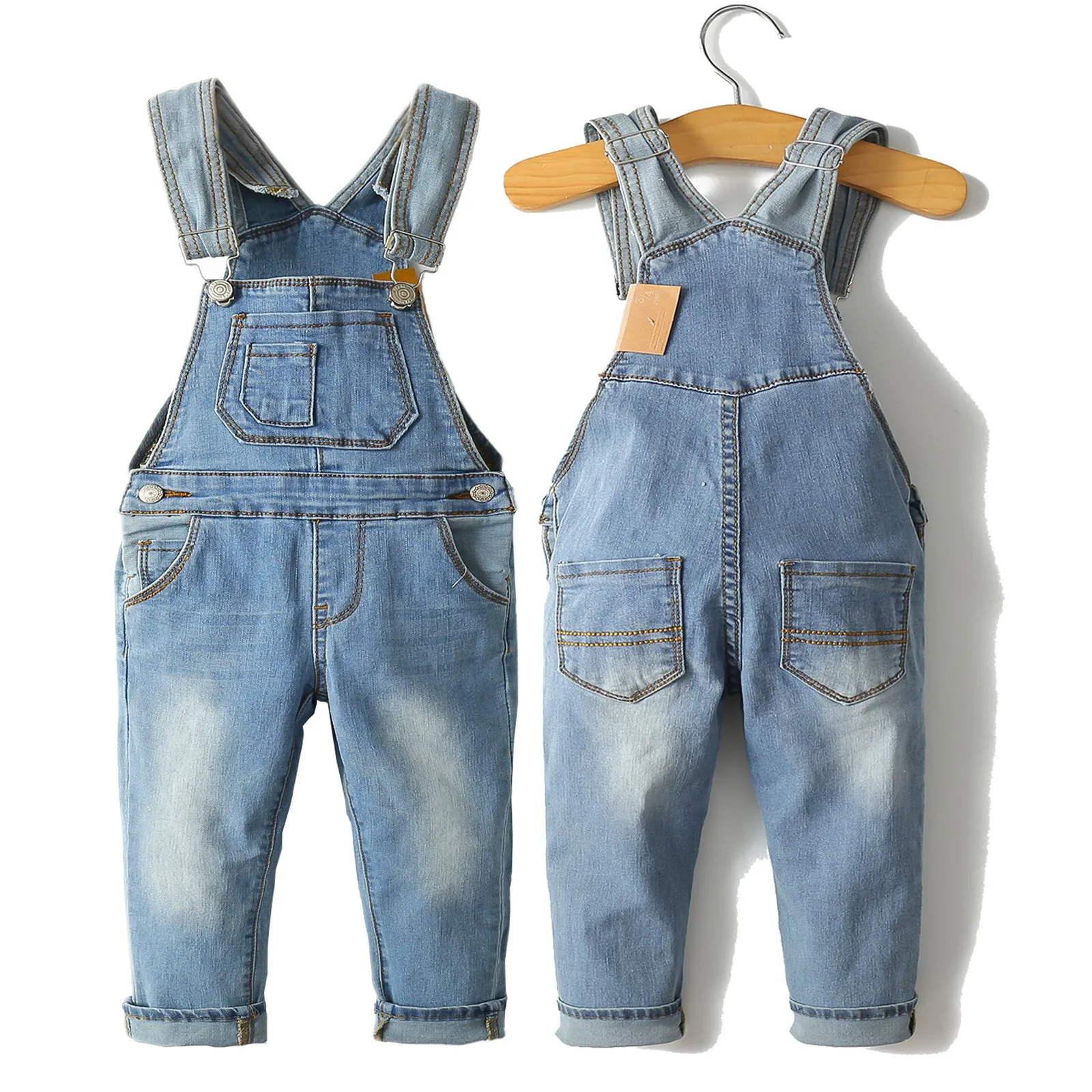 Toddler Adjustable Light Blue Washed Jeans Overalls