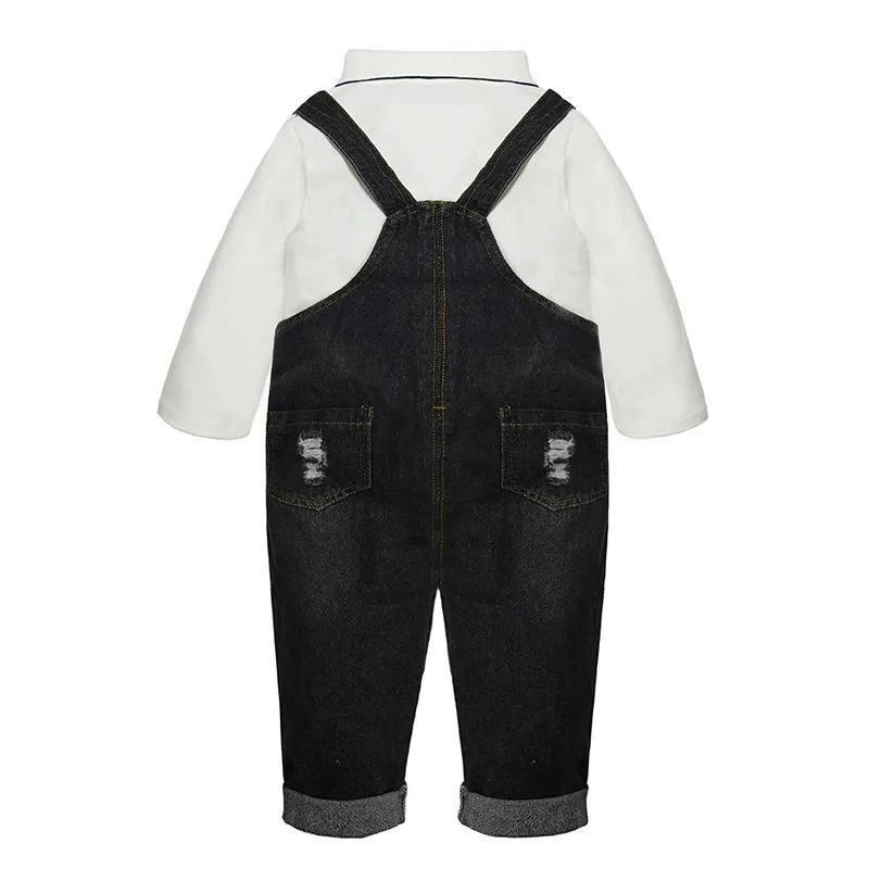 Toddler Ripped White Polo Front Pocket Overalls Set