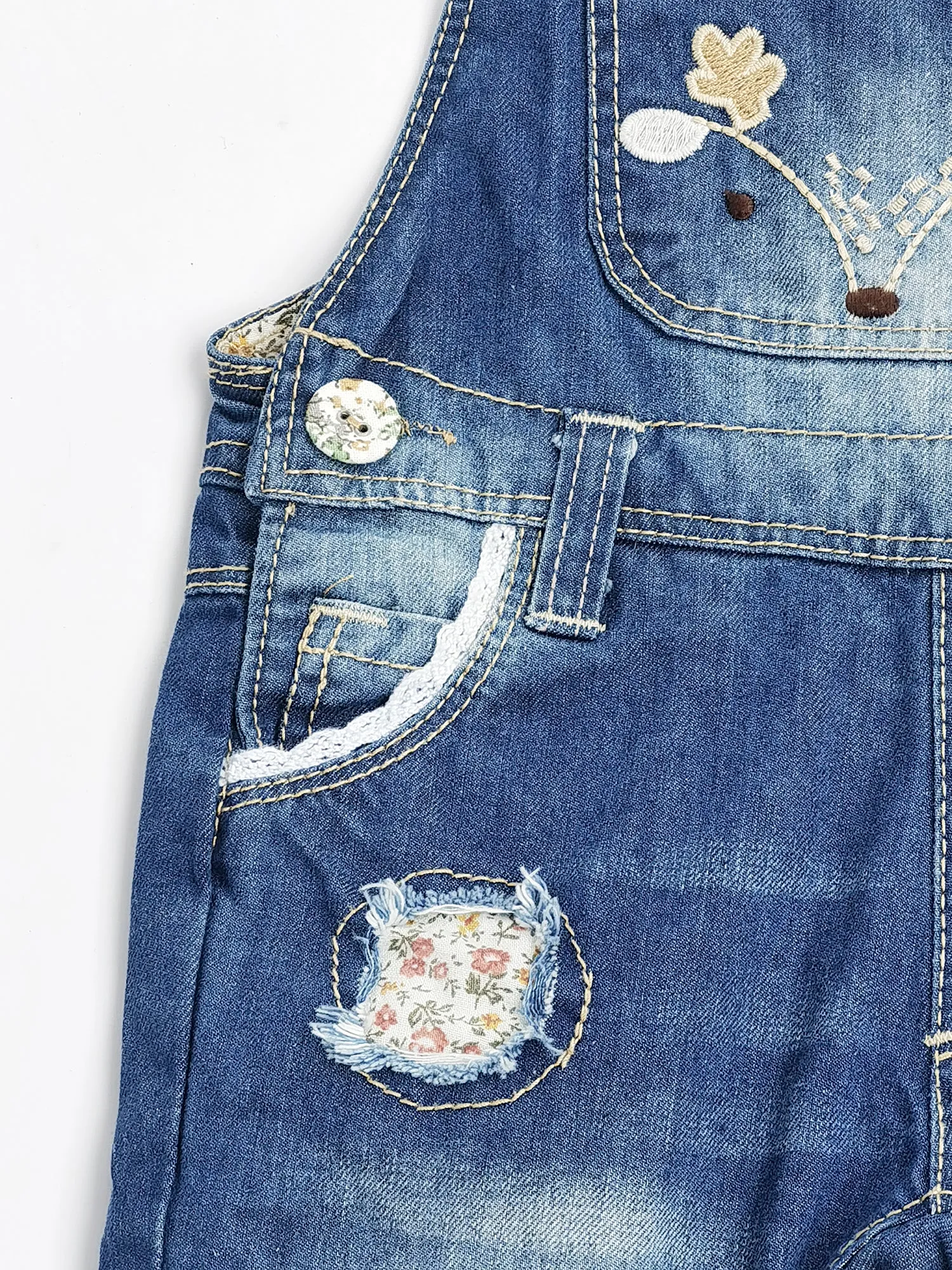 Unisex Baby Cute Embroidered Fashion Jean Pants Denim Overalls