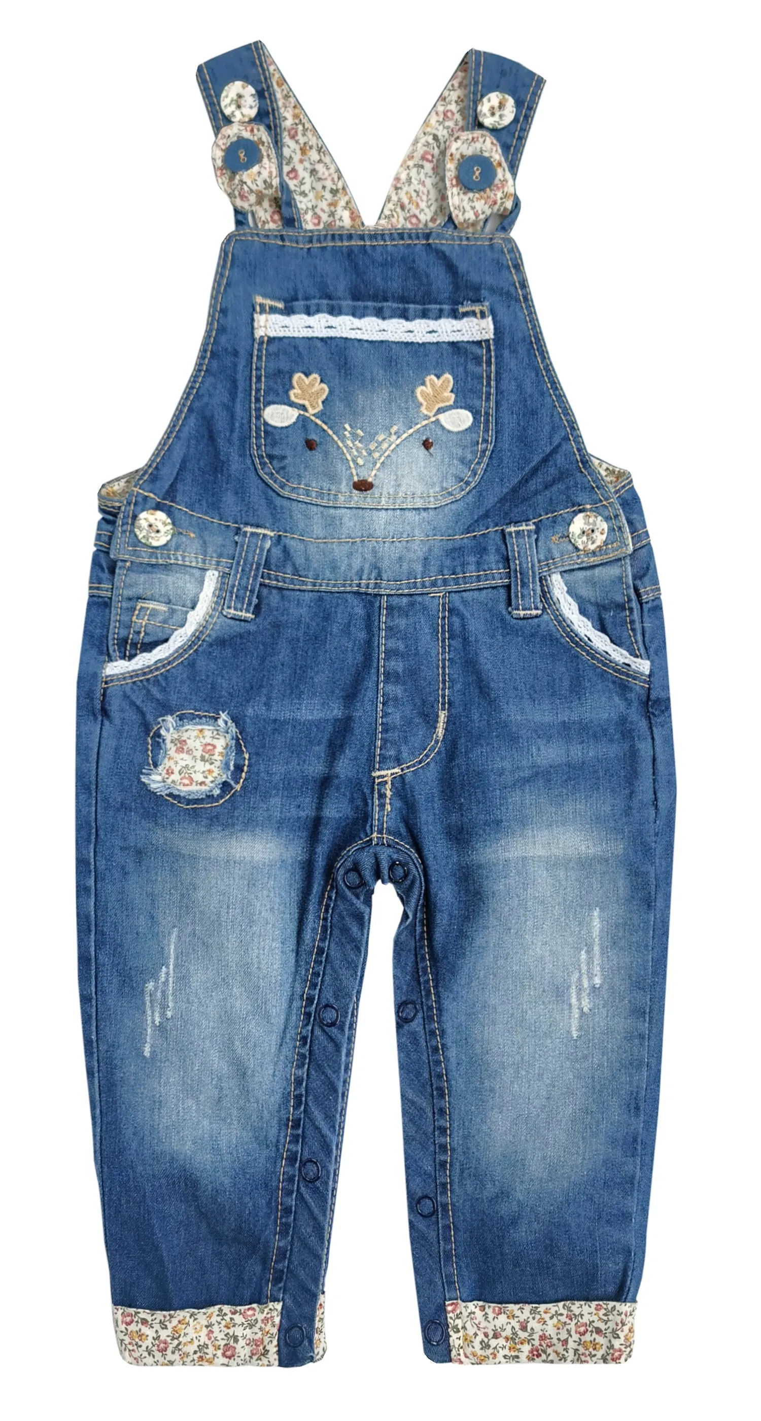 Unisex Baby Cute Embroidered Fashion Jean Pants Denim Overalls